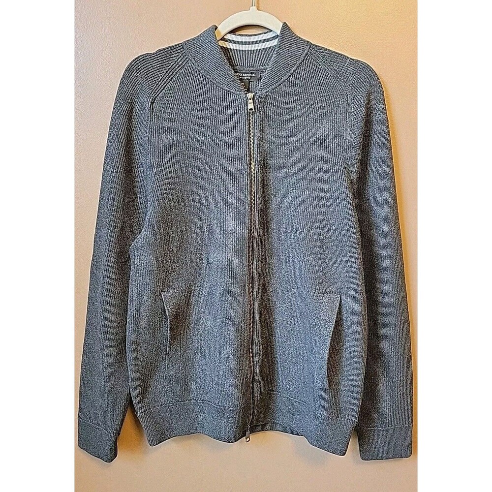 EUC Banana Republic Mens Dark Charcoal SUPIMA Cotton Bomber Sweater Jacket Sz M